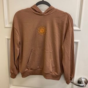 Shein Teen 12-13Y Sun Pullover Hoodie Light Brown Kangaroo Pocket